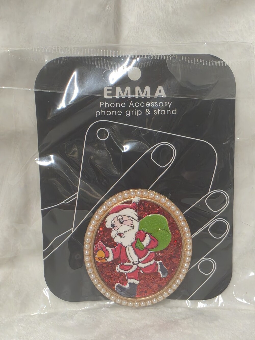 pop Santa Phone Popsocket with Pearl Trim and Green Sack